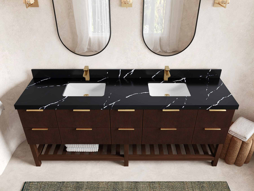Catalina Teak 84 in W x 22 in D Free Standing Reeded Double Sink Bathroom Vanity - Willow Bath and Vanity