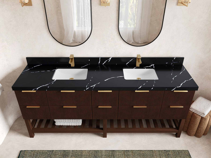 Catalina Teak 84 in W x 22 in D Free Standing Reeded Double Sink Bathroom Vanity - photo 12