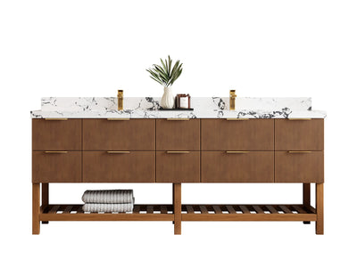 Catalina Teak 84 in W x 22 in D Free Standing Reeded Double Sink Bathroom Vanity - Willow Bath and Vanity