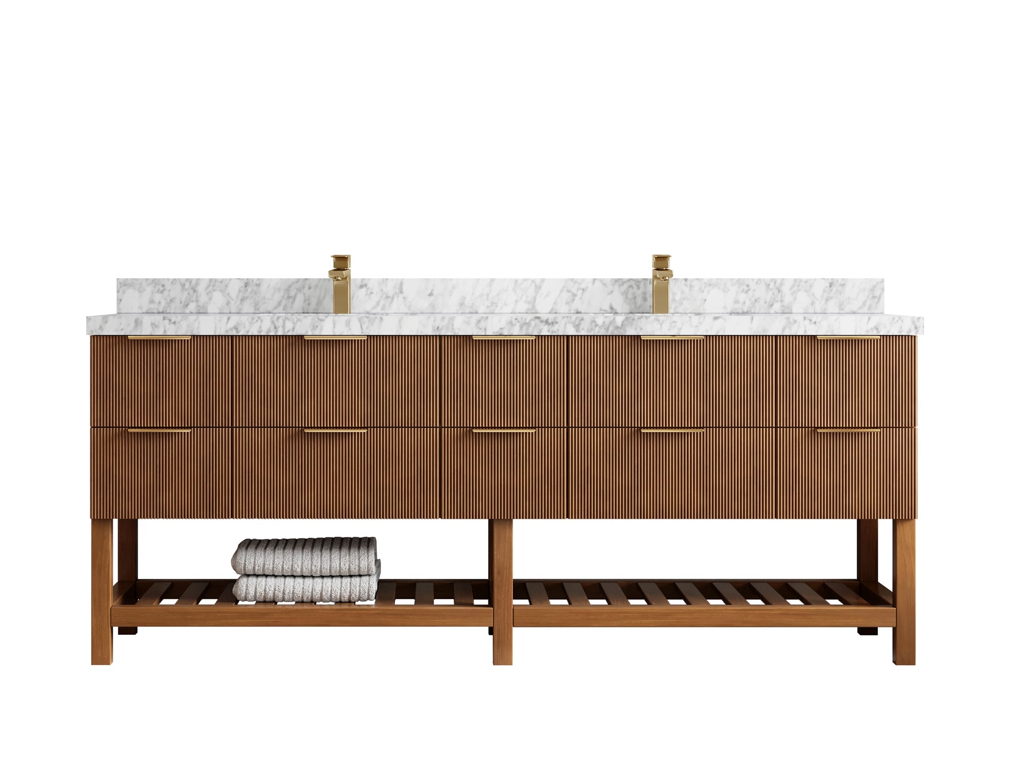 Catalina Teak 84 in W x 22 in D Free Standing Reeded Double Sink Bathroom Vanity - Willow Bath and Vanity