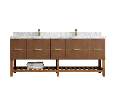 Catalina Teak 84 in W x 22 in D Free Standing Reeded Double Sink Bathroom Vanity - Willow Bath and Vanity