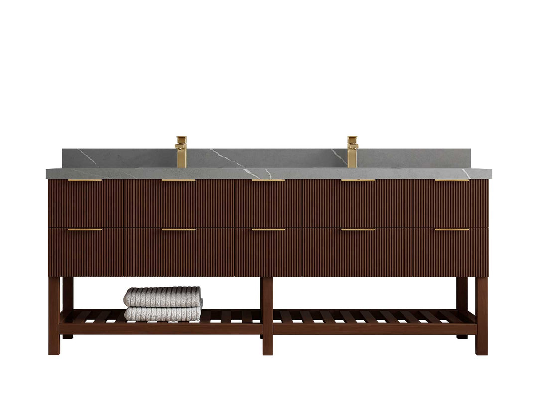 Catalina Teak 84 in W x 22 in D Free Standing Reeded Double Sink Bathroom Vanity - Willow Bath and Vanity