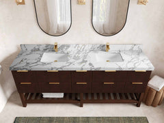 Catalina Teak 84 in W x 22 in D Free Standing Reeded Double Sink Bathroom Vanity - photo 18