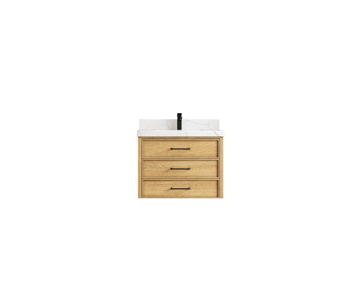 Charlotte 30 in. W x 22 in. D Floating Single Sink Bathroom Vanity in Natural Mindi Wood - photo 1