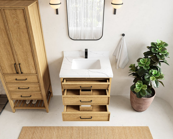 Charlotte 30 in. W x 22 in. D Floating Single Sink Bathroom Vanity in Natural Mindi Wood - photo 5