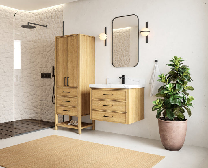 Charlotte 30 in. W x 22 in. D Floating Single Sink Bathroom Vanity in Natural Mindi Wood - photo 2