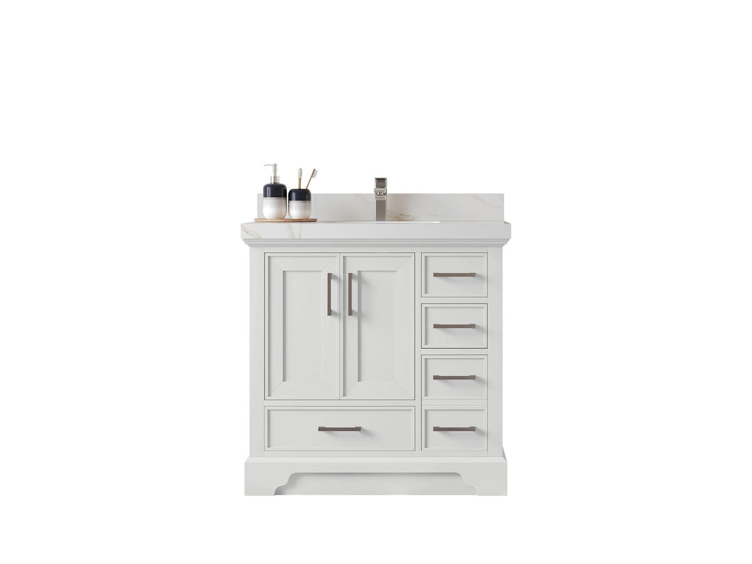 Charlotte Slim Shaker Bathroom Vanity – White Oak, Teak Wood, Painted with Quartz & Marble or Taj Mahal Quarzite - photo 13