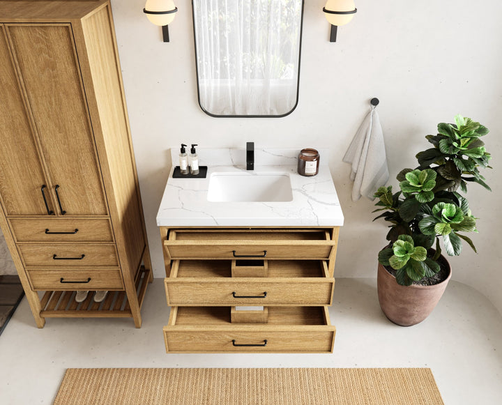Charlotte 36 in. W x 22 in. D Floating Single Sink Bathroom Vanity in Natural Mindi Wood - photo 5