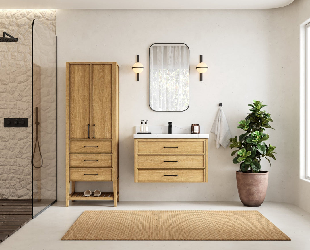 Charlotte 36 in. W x 22 in. D Floating Single Sink Bathroom Vanity in Natural Mindi Wood - Willow Bath and Vanity