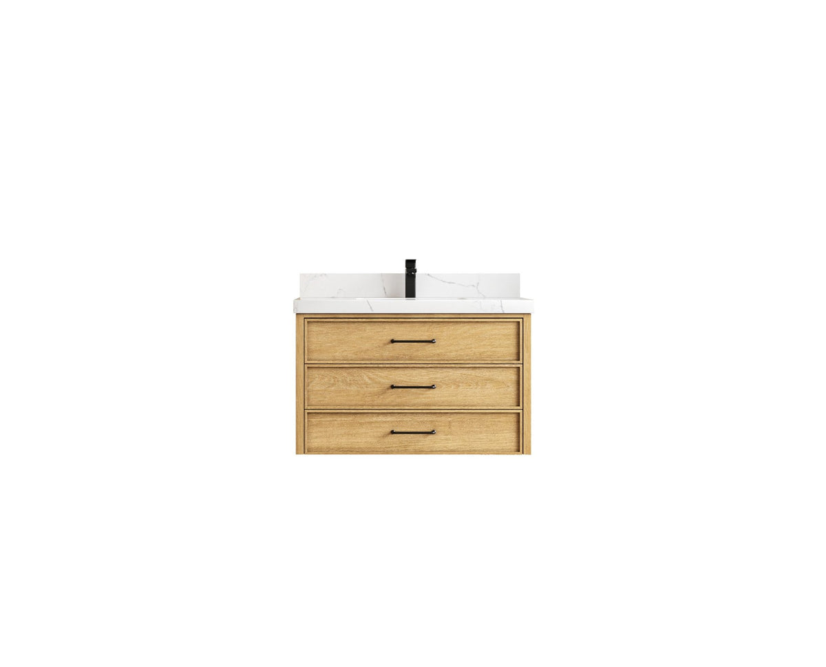 Charlotte 36 in. W x 22 in. D Floating Single Sink Bathroom Vanity in Natural Mindi Wood - Willow Bath and Vanity