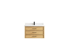 Charlotte 36 in. W x 22 in. D Floating Single Sink Bathroom Vanity in Natural Mindi Wood - photo 1