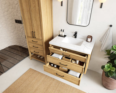 Charlotte 36 in. W x 22 in. D Floating Single Sink Bathroom Vanity in Natural Mindi Wood - Willow Bath and Vanity