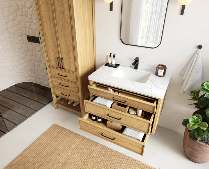 Charlotte 36 in. W x 22 in. D Floating Single Sink Bathroom Vanity in Natural Mindi Wood - photo 3