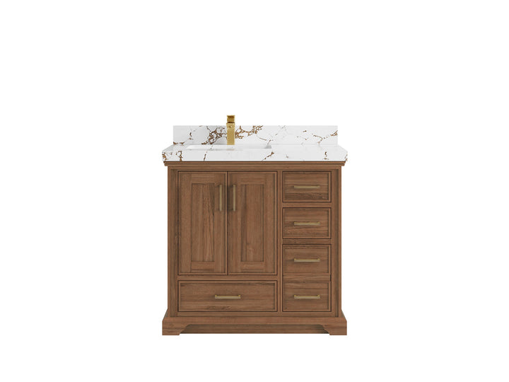 Charlotte 36 in. W x 22 in. D Left Offset Sink Bathroom Teak Wood Vanity - photo 21