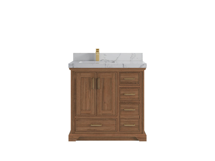 Charlotte 36 in. W x 22 in. D Left Offset Sink Bathroom Teak Wood Vanity - photo 24