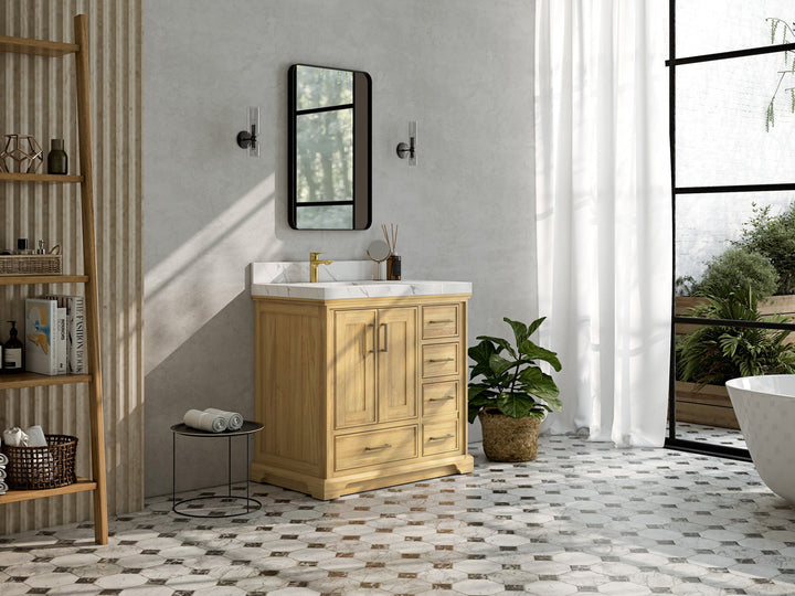 Charlotte 36 in. W x 22 in. D Left Offset Sink Bathroom Teak Wood Vanity - photo 2