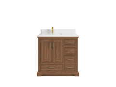 Charlotte 36 in. W x 22 in. D Left Offset Sink Bathroom Teak Wood Vanity - photo 16