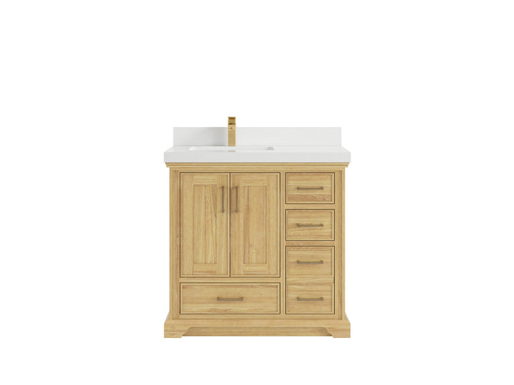 Charlotte 36 in. W x 22 in. D Left Offset Sink Bathroom Teak Wood Vanity - photo 25