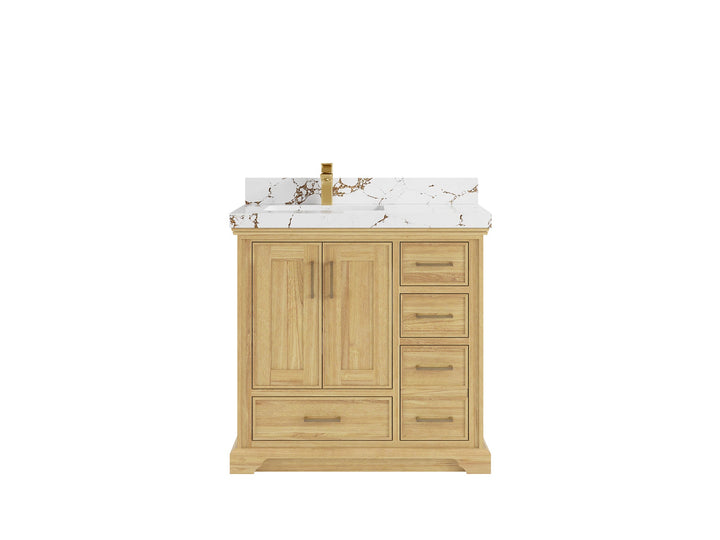 Charlotte 36 in. W x 22 in. D Left Offset Sink Bathroom Teak Wood Vanity - photo 21