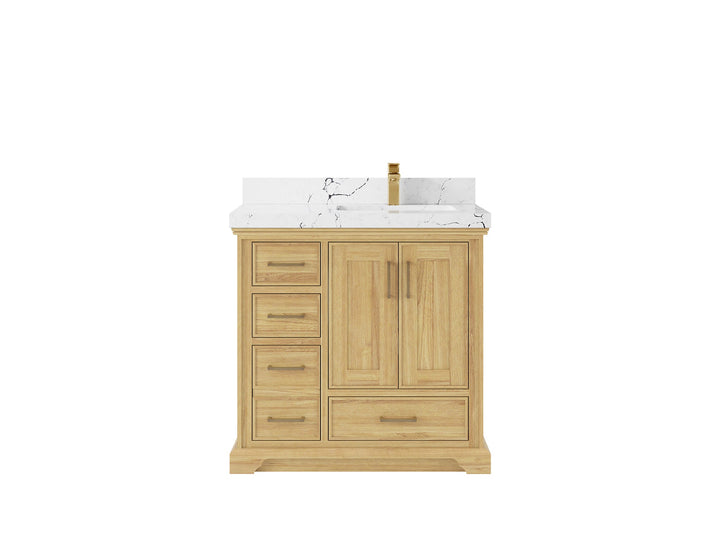 Charlotte 36 in. W x 22 in. D Right Offset Sink Bathroom Teak Wood Vanity - photo 23