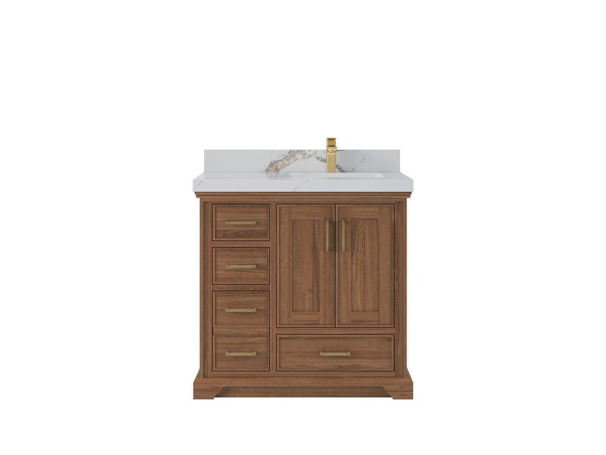 Charlotte 36 in. W x 22 in. D Right Offset Sink Bathroom Teak Wood Vanity - Willow Bath and Vanity