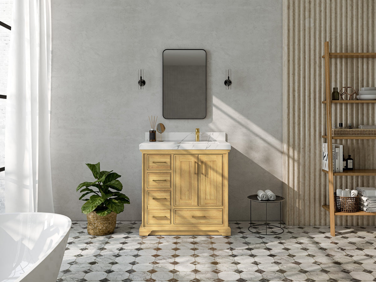 Charlotte 36 in. W x 22 in. D Right Offset Sink Bathroom Teak Wood Vanity - Willow Bath and Vanity