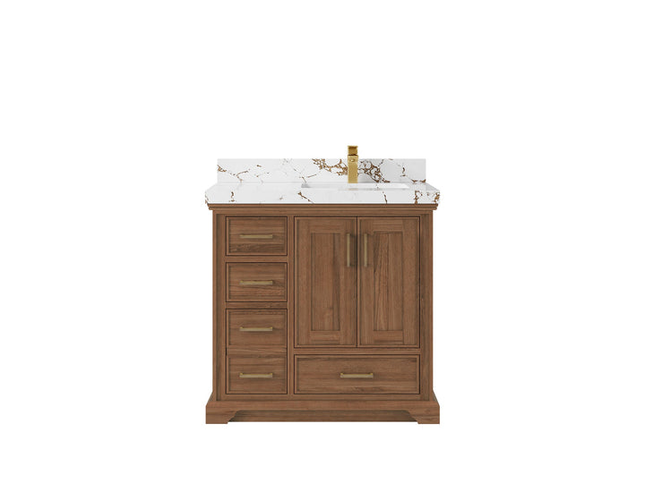 Charlotte 36 in. W x 22 in. D Right Offset Sink Bathroom Teak Wood Vanity - photo 25