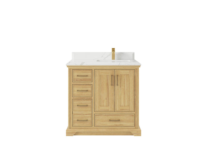 Charlotte 36 in. W x 22 in. D Right Offset Sink Bathroom Teak Wood Vanity - photo 15