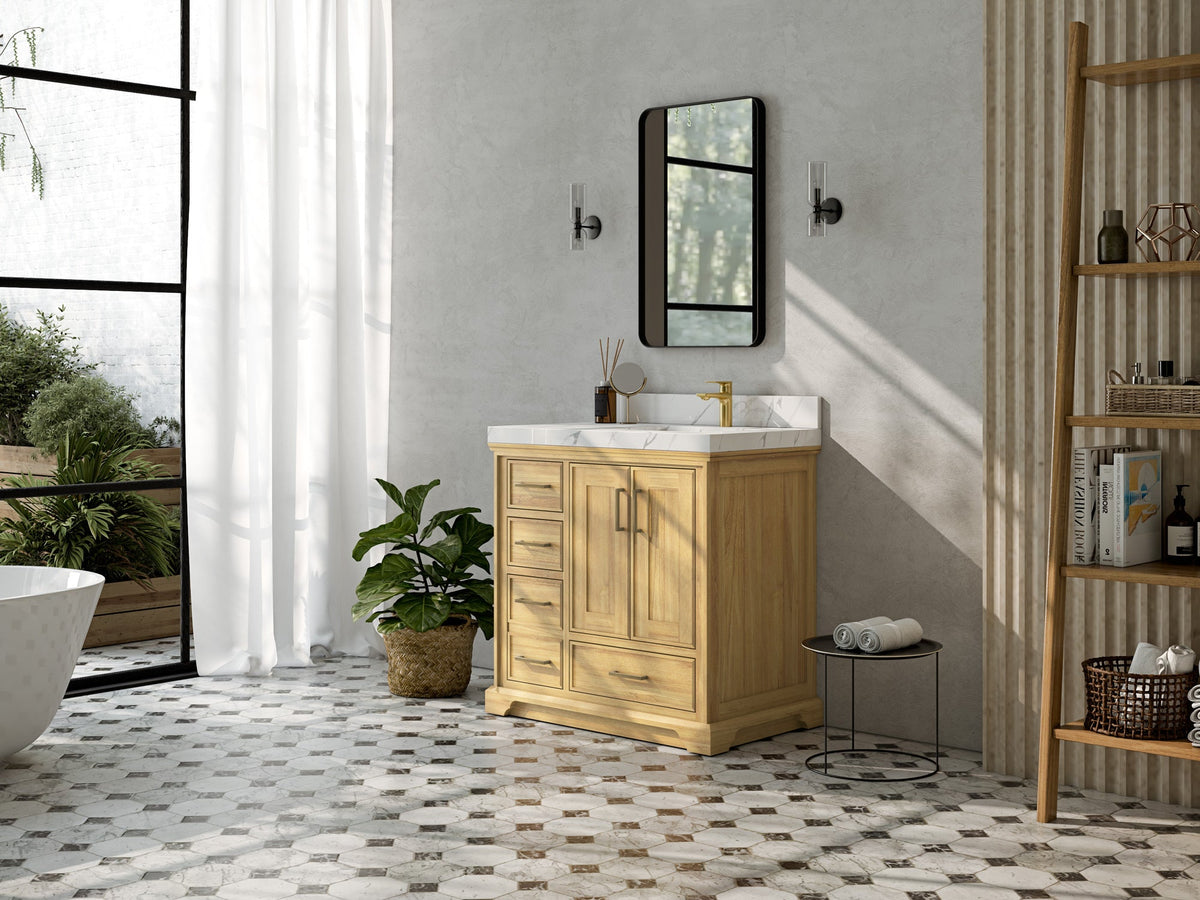 Charlotte 36 in. W x 22 in. D Right Offset Sink Bathroom Teak Wood Vanity - Willow Bath and Vanity