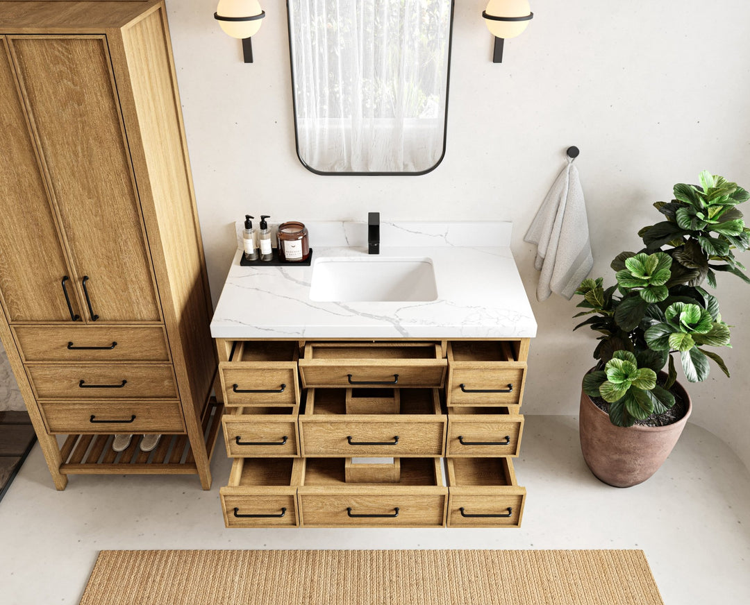 Charlotte 42 in. W x 22 in. D Floating Single Sink Bathroom Vanity in Natural Mindi Wood - Willow Bath and Vanity