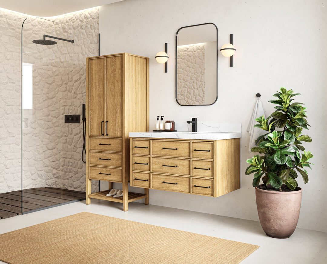 Charlotte 42 in. W x 22 in. D Floating Single Sink Bathroom Vanity in Natural Mindi Wood - Willow Bath and Vanity