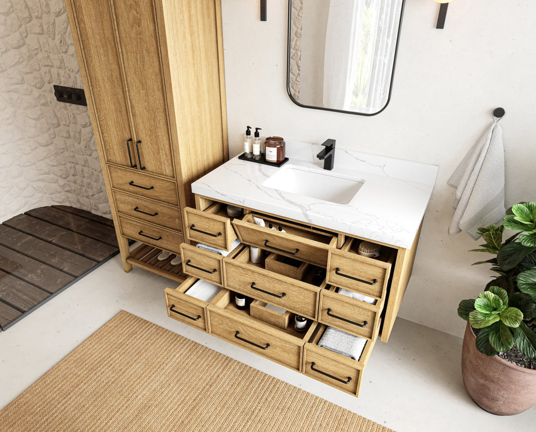 Charlotte 42 in. W x 22 in. D Floating Single Sink Bathroom Vanity in Natural Mindi Wood - Willow Bath and Vanity