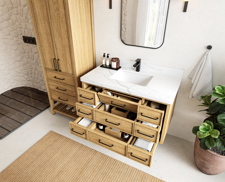 Charlotte 42 in. W x 22 in. D Floating Single Sink Bathroom Vanity in Natural Mindi Wood - photo 3