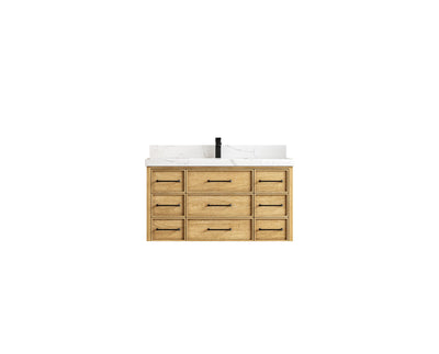 Charlotte 42 in. W x 22 in. D Floating Single Sink Bathroom Vanity in Natural Mindi Wood - Willow Bath and Vanity