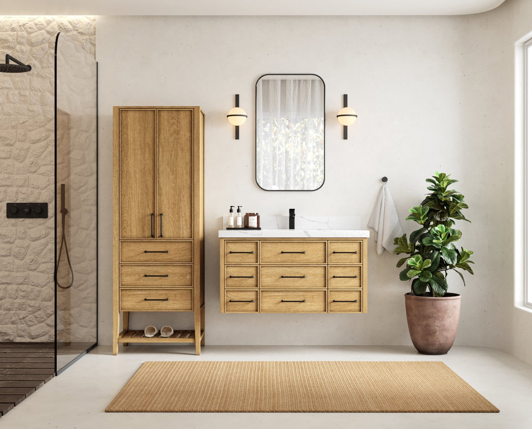 Charlotte 42 in. W x 22 in. D Floating Single Sink Bathroom Vanity in Natural Mindi Wood - Willow Bath and Vanity