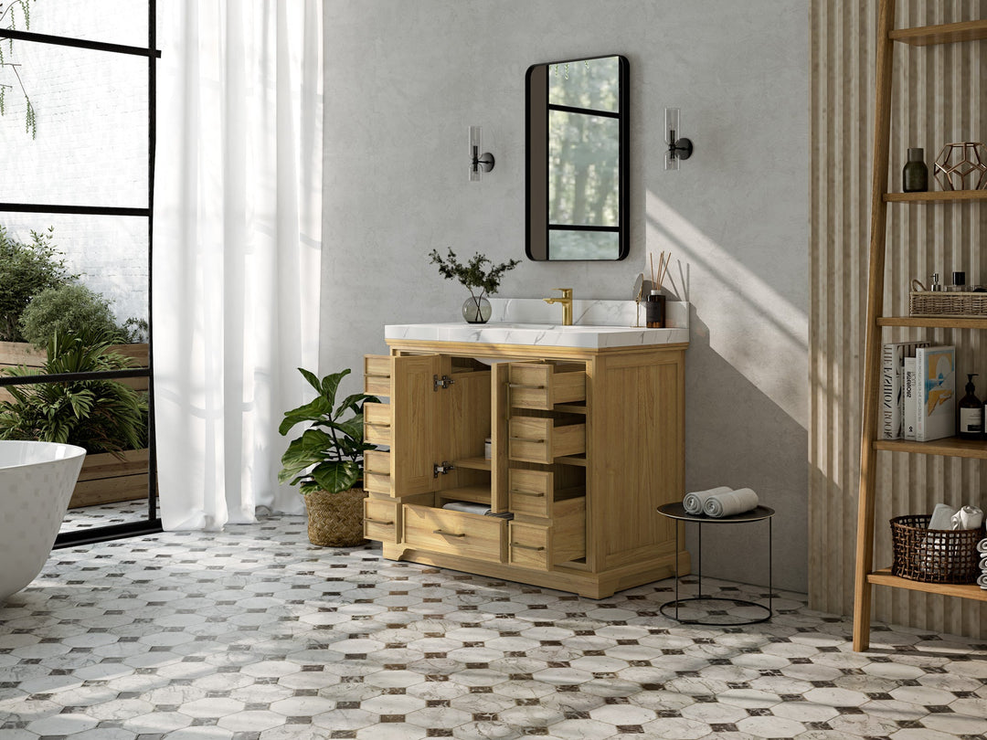 Charlotte 42 in. W x 22 in. D Single Sink Bathroom Teak Wood Vanity - Willow Bath and Vanity