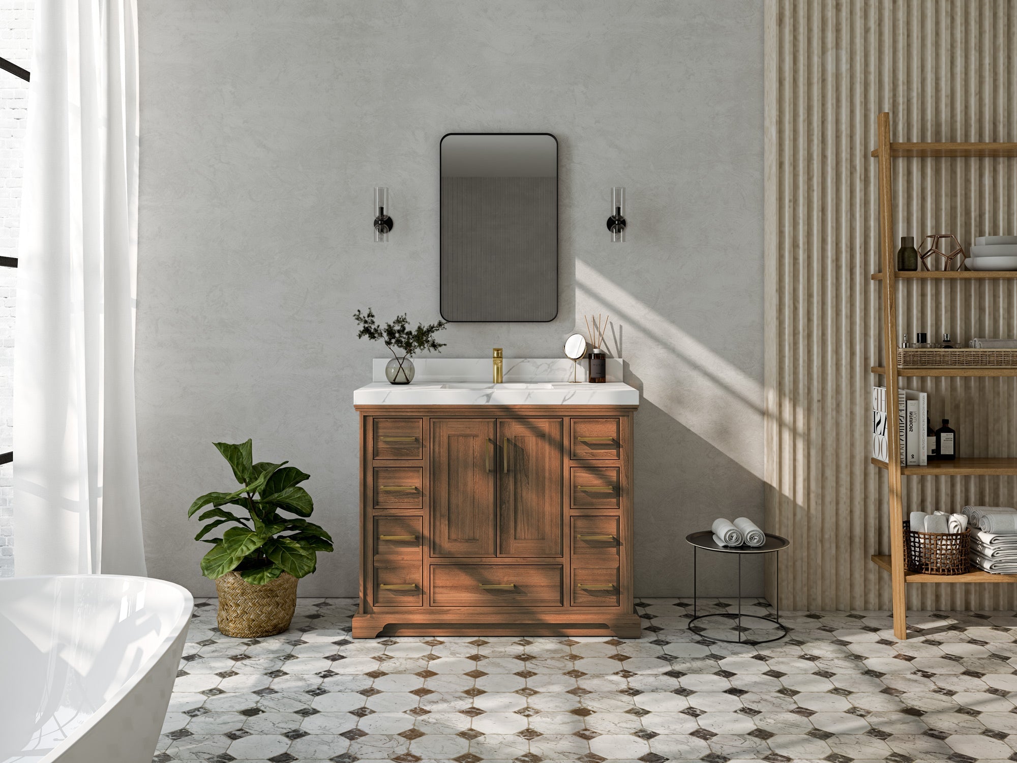 Charlotte 42 in. W x 22 in. D Single Sink Bathroom Teak Wood Vanity - Willow Bath and Vanity