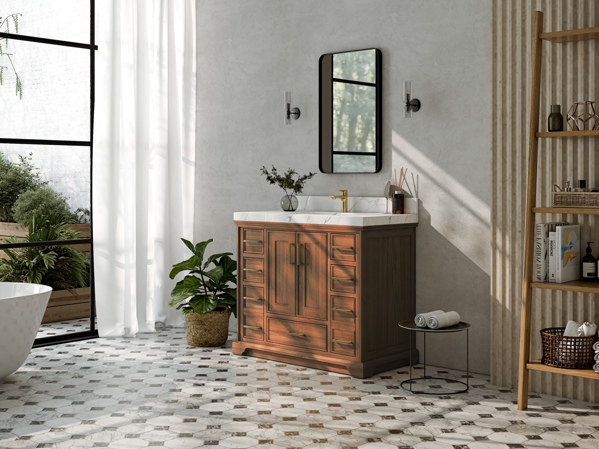 Charlotte 42 in. W x 22 in. D Single Sink Bathroom Teak Wood Vanity - Willow Bath and Vanity