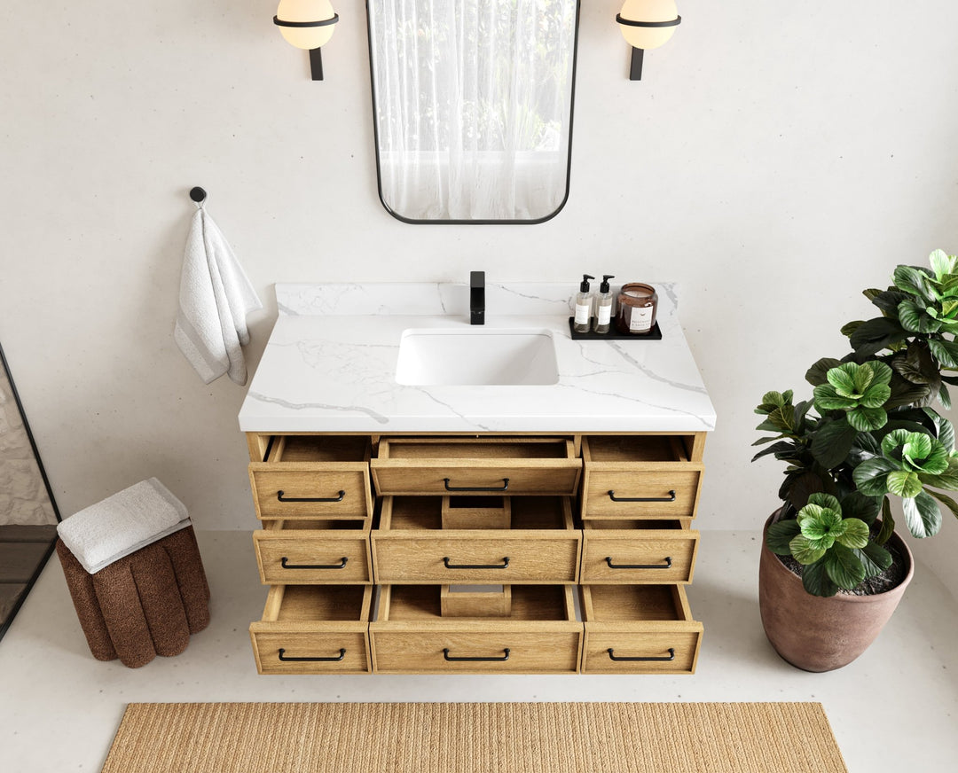 Charlotte 48 in. W x 22 in. D Floating Single Sink Bathroom Vanity in Natural Mindi Wood - Willow Bath and Vanity