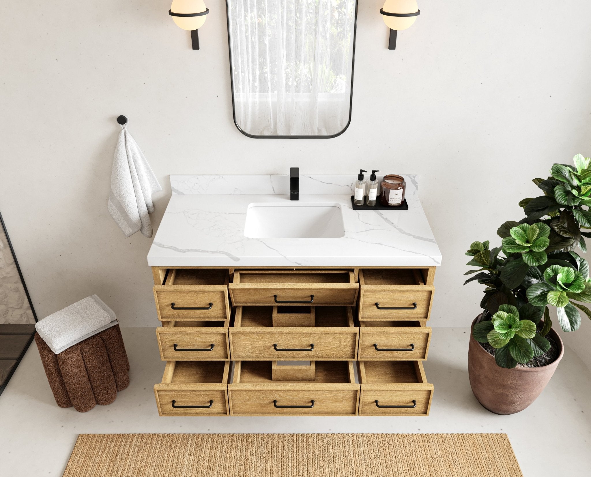 Charlotte 48 in. W x 22 in. D Floating Single Sink Bathroom Vanity in Natural Mindi Wood - Willow Bath and Vanity