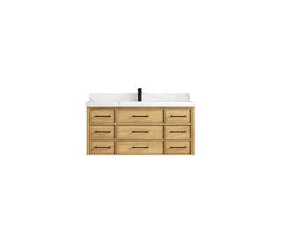 Charlotte 48 in. W x 22 in. D Floating Single Sink Bathroom Vanity in Natural Mindi Wood - Willow Bath and Vanity