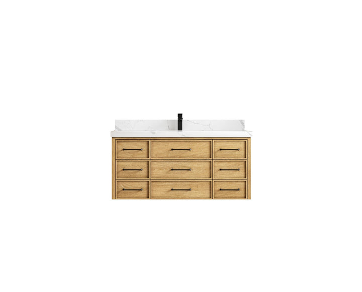 Charlotte 48 in. W x 22 in. D Floating Single Sink Bathroom Vanity in Natural Mindi Wood - photo 1