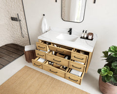 Charlotte 48 in. W x 22 in. D Floating Single Sink Bathroom Vanity in Natural Mindi Wood - photo 3