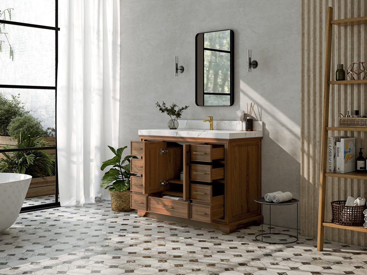 Charlotte 48 in. W x 22 in. D Single Sink Bathroom Teak Wood Vanity - Willow Bath and Vanity