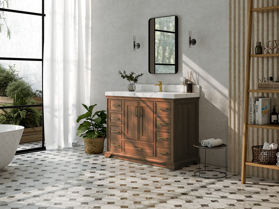 Charlotte 48 in. W x 22 in. D Single Sink Bathroom Teak Wood Vanity - Willow Bath and Vanity