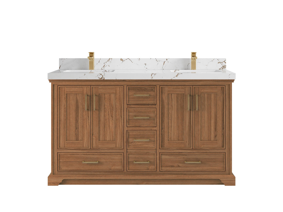 Charlotte 60 in. W x 22 in. D Double Sink Bathroom Teak Wood Vanity - Willow Bath and Vanity