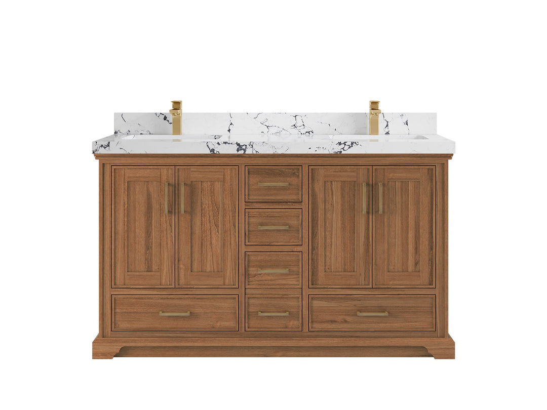 Charlotte 60 in. W x 22 in. D Double Sink Bathroom Teak Wood Vanity - Willow Bath and Vanity