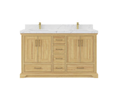 Charlotte 60 in. W x 22 in. D Double Sink Bathroom Teak Wood Vanity - photo 1