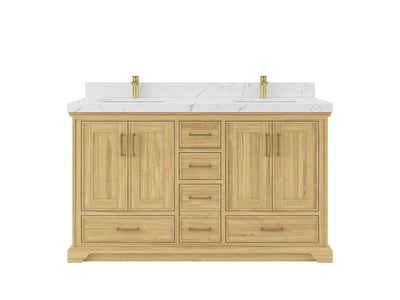 Charlotte 60 in. W x 22 in. D Double Sink Bathroom Teak Wood Vanity - Willow Bath and Vanity