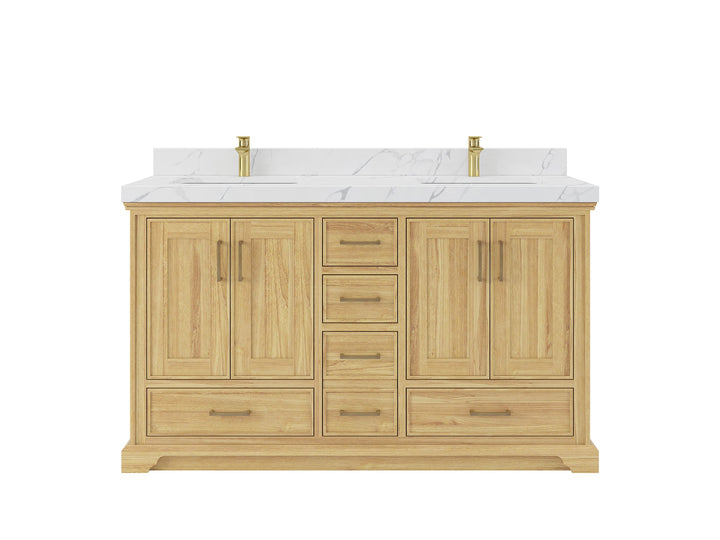 Charlotte 60 in. W x 22 in. D Double Sink Bathroom Teak Wood Vanity - photo 1
